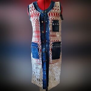 Adore Denim and Lace Vest with Studded Accents